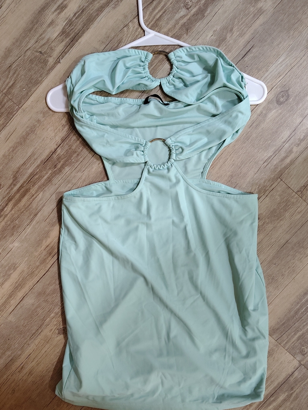 SHEIN Mint Green Backless Cutout Ring-Detail Mini Dress